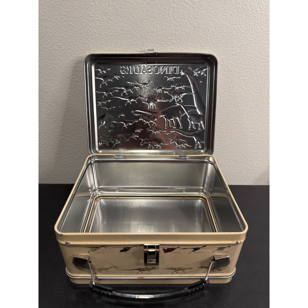 Smithsonian Dinosaurs Metal Lunch Box Tin Aquarius 48-183 Tan Mesozoic Era - Picture 9 of 11